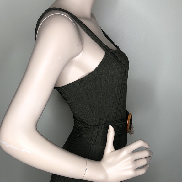 Olive Belted ribbed Dress - Picture 12 of 14